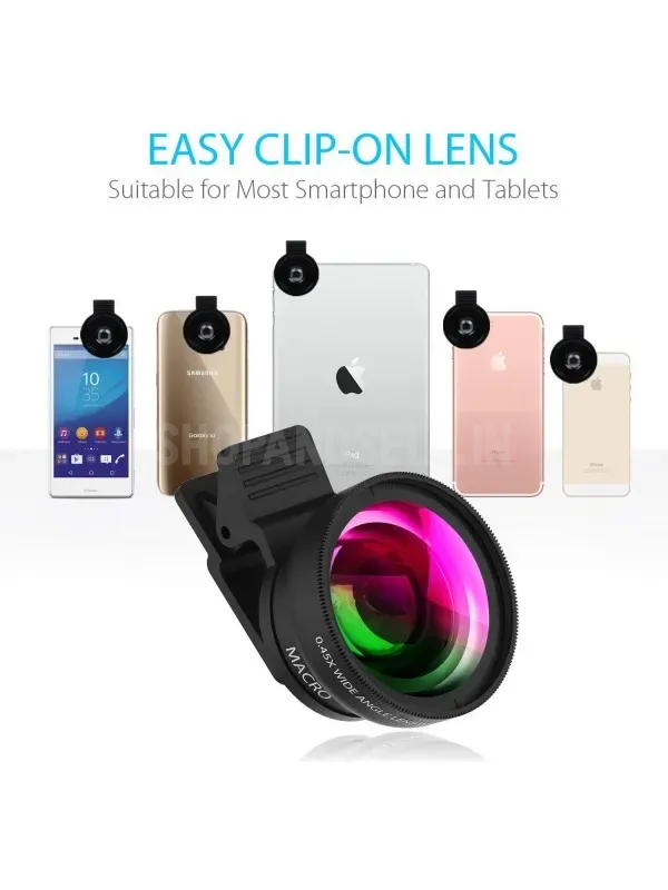 Camera Lens 2 in 1 Clip-on Lens Kit 0.45X Angle and 12.5 X Macro Phone Camera Lens for Smartphones (Black)
