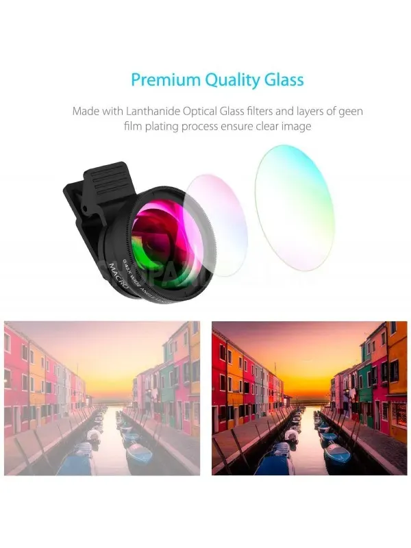 Camera Lens 2 in 1 Clip-on Lens Kit 0.45X Angle and 12.5 X Macro Phone Camera Lens for Smartphones (Black)