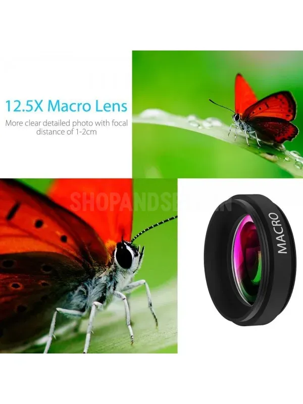 Camera Lens 2 in 1 Clip-on Lens Kit 0.45X Angle and 12.5 X Macro Phone Camera Lens for Smartphones (Black)