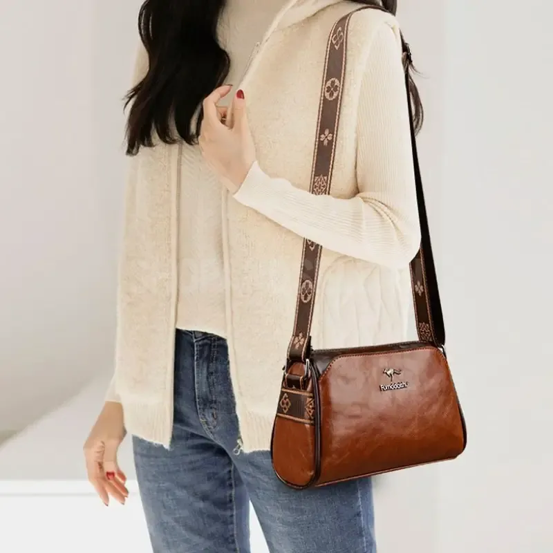 Multi Pockets Purse Handbag Travel Satchel Messenger Bag Wide Strap Cell Phone Purse Shoulder Handbag Wallet