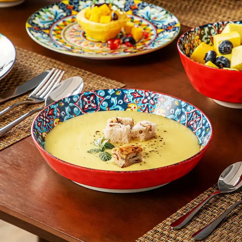 24pcs Dinner Set Stoneware Bohemian Style Tableware With Dinner Plate Dessert Plate Pasta Bowl Cereal Bowls Service for 6