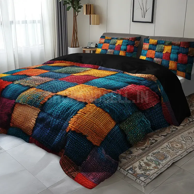 2/3pcs Country Style Patchwork Color Block Duvet Cover Set