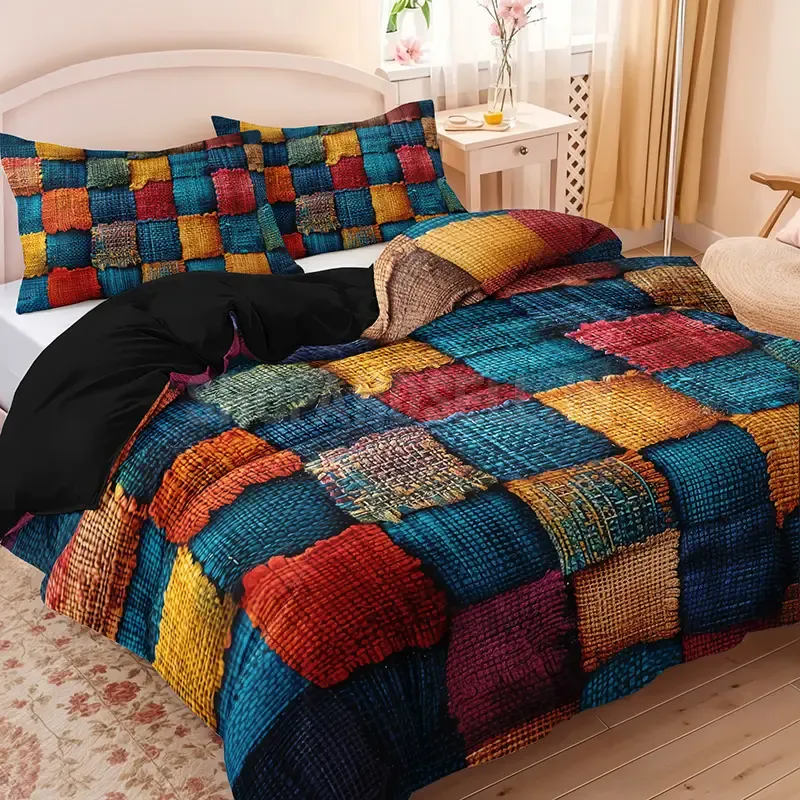 2/3pcs Country Style Patchwork Color Block Duvet Cover Set