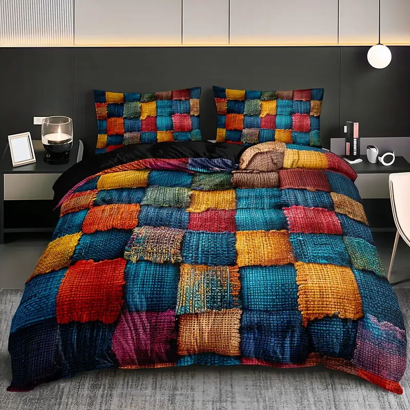 2/3pcs Country Style Patchwork Color Block Duvet Cover Set