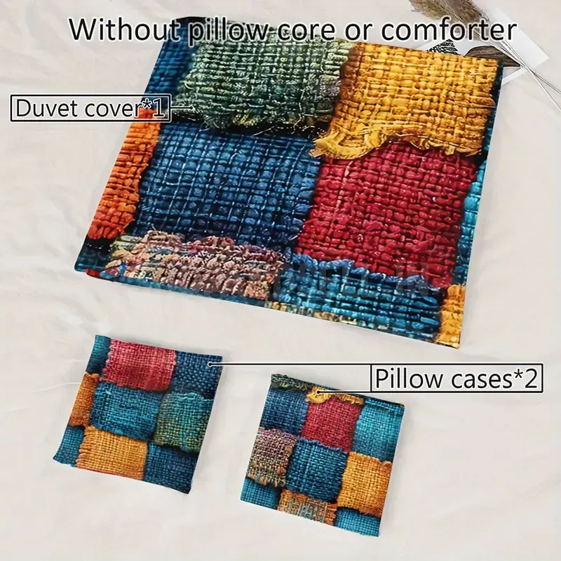 2/3pcs Country Style Patchwork Color Block Duvet Cover Set