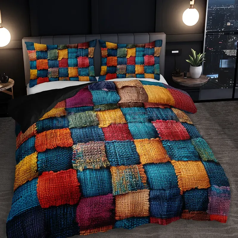 2/3pcs Country Style Patchwork Color Block Duvet Cover Set