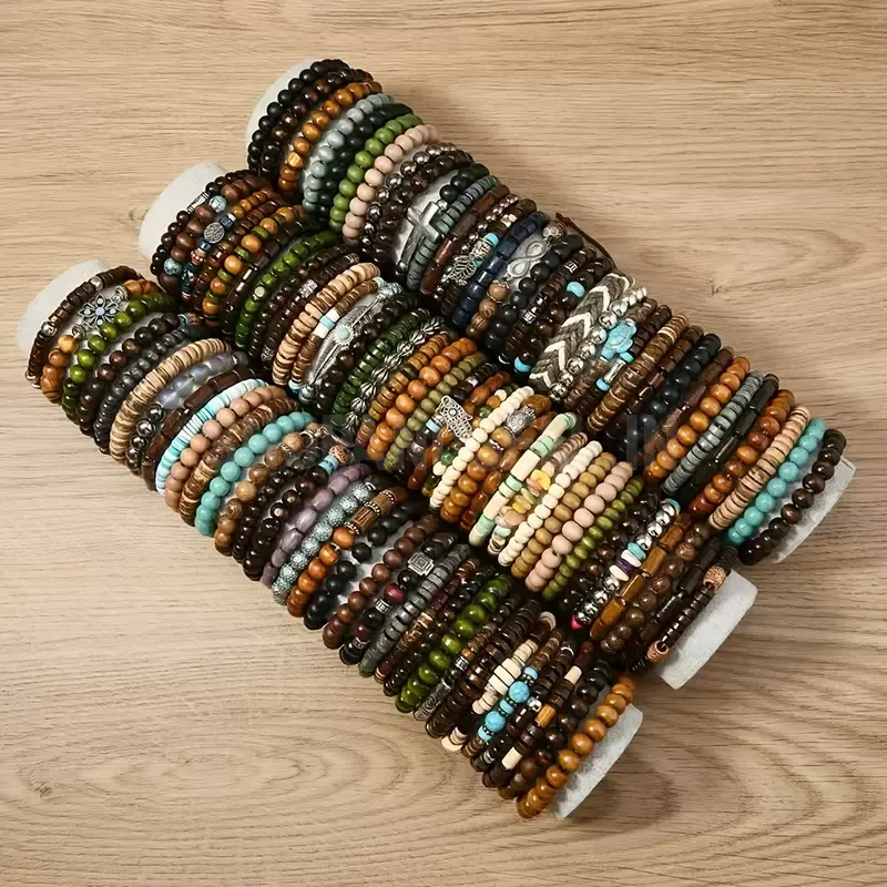 36 Sets Of Different Styles Of Wooden Bead Bracelets